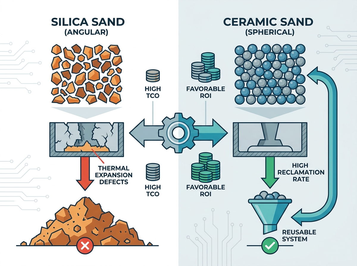 Comparison between spherical ceramic sand and angular silica sand in steel casting applications